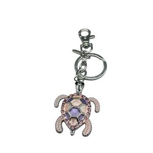 Aloha Sea Turtle Keychain Pink Purple Enamel Rhinestone Silver Tone Bag Charm